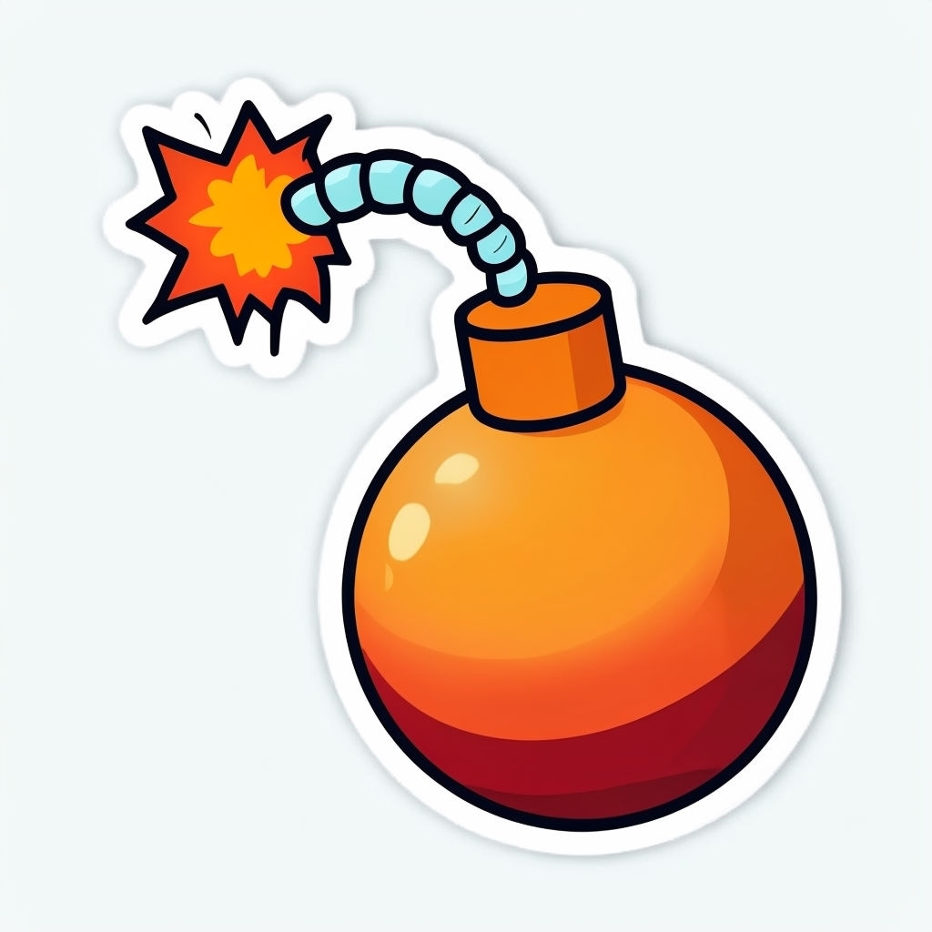 Cartoon Bomb Illustration with Fiery Explosion Sticker