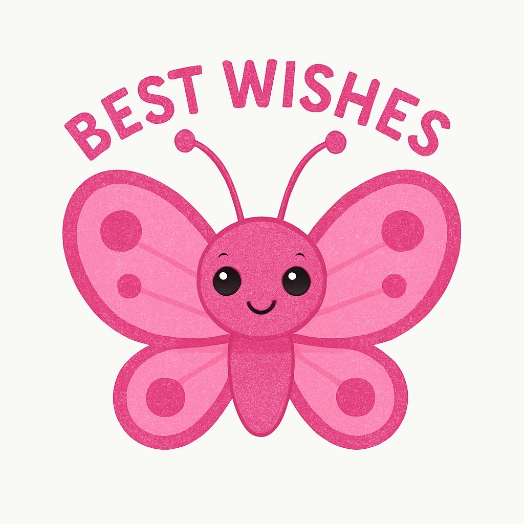 Cute Cartoon Butterfly with Best Wishes Text Sticker