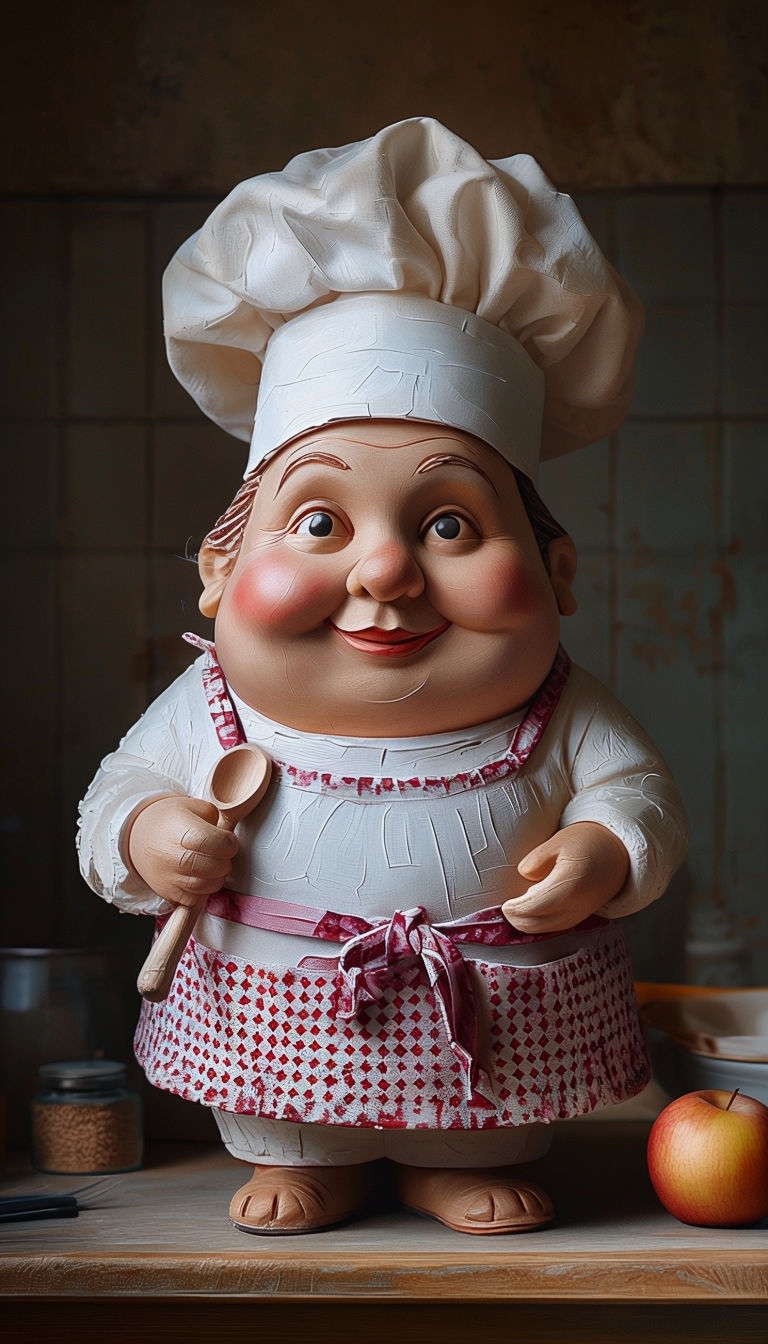 Cheerful Chef Figurine Painting in Rustic Kitchen Art