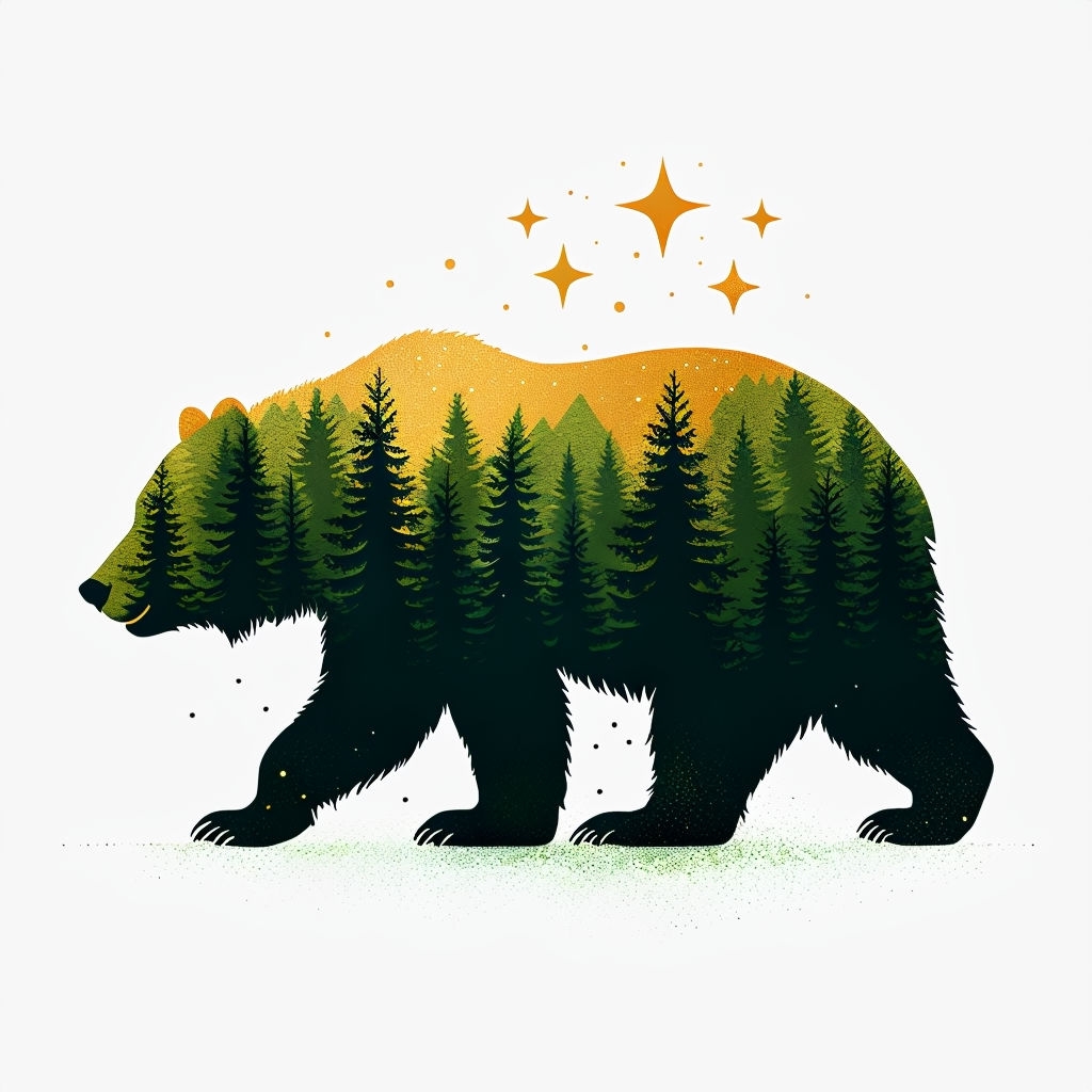Bear Silhouette Filled with Forest Scene and Stars Mug