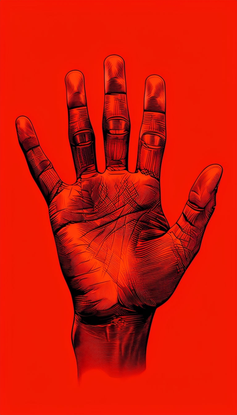 Vibrant Red Hand Print Digital Art Design Phone Case Cover