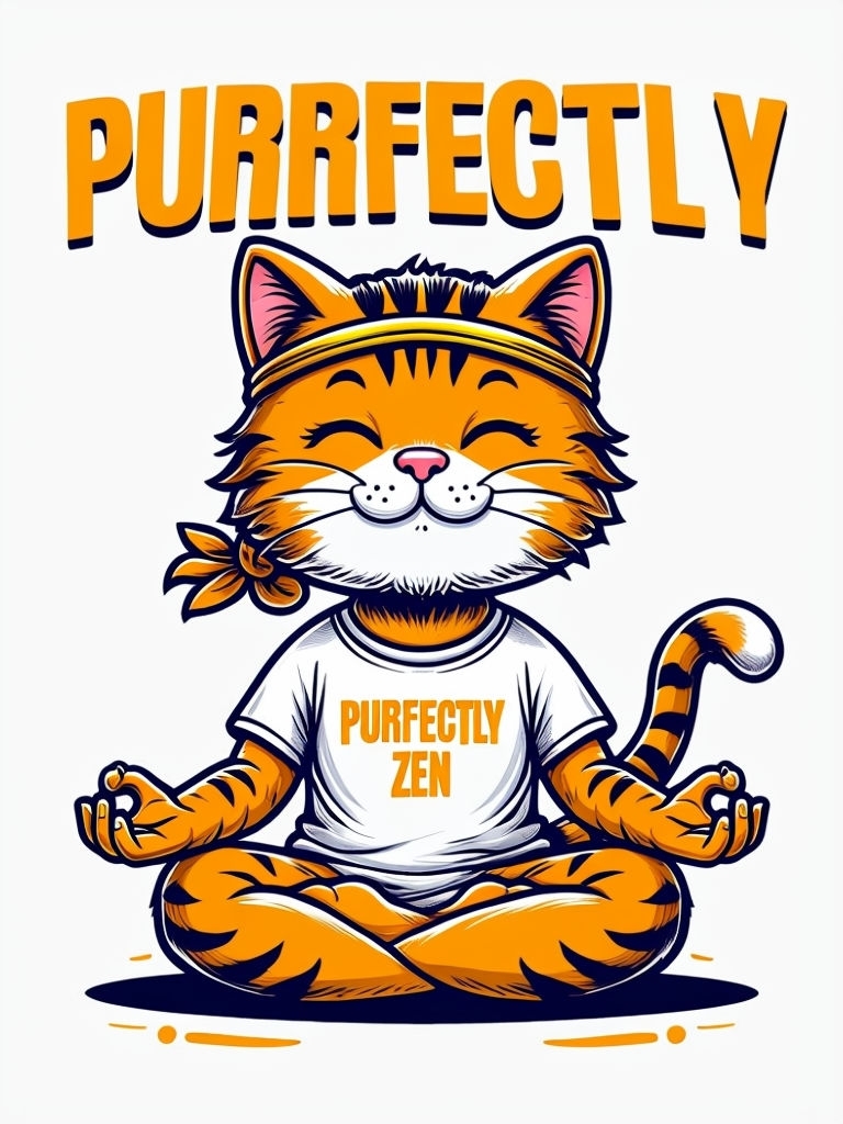 Purrfectly Zen Cartoon Cat Meditation T-Shirt