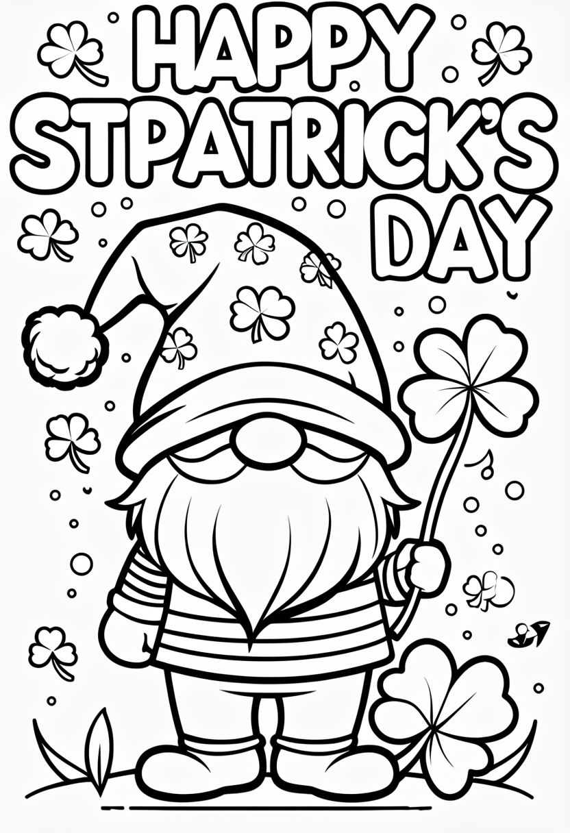 Cheerful St. Patrick's Day Gnome Coloring Page Design