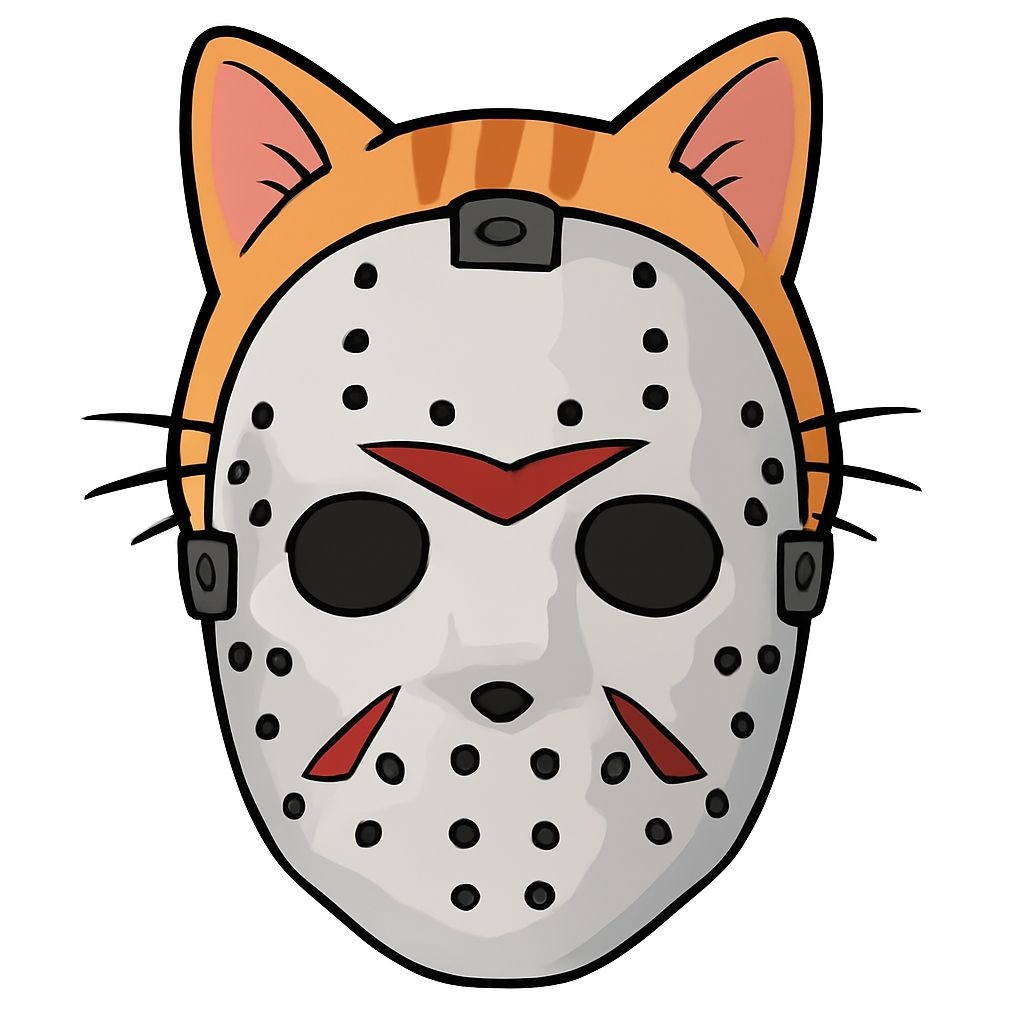Cartoon Cat with Hockey Mask Illustration Sticker