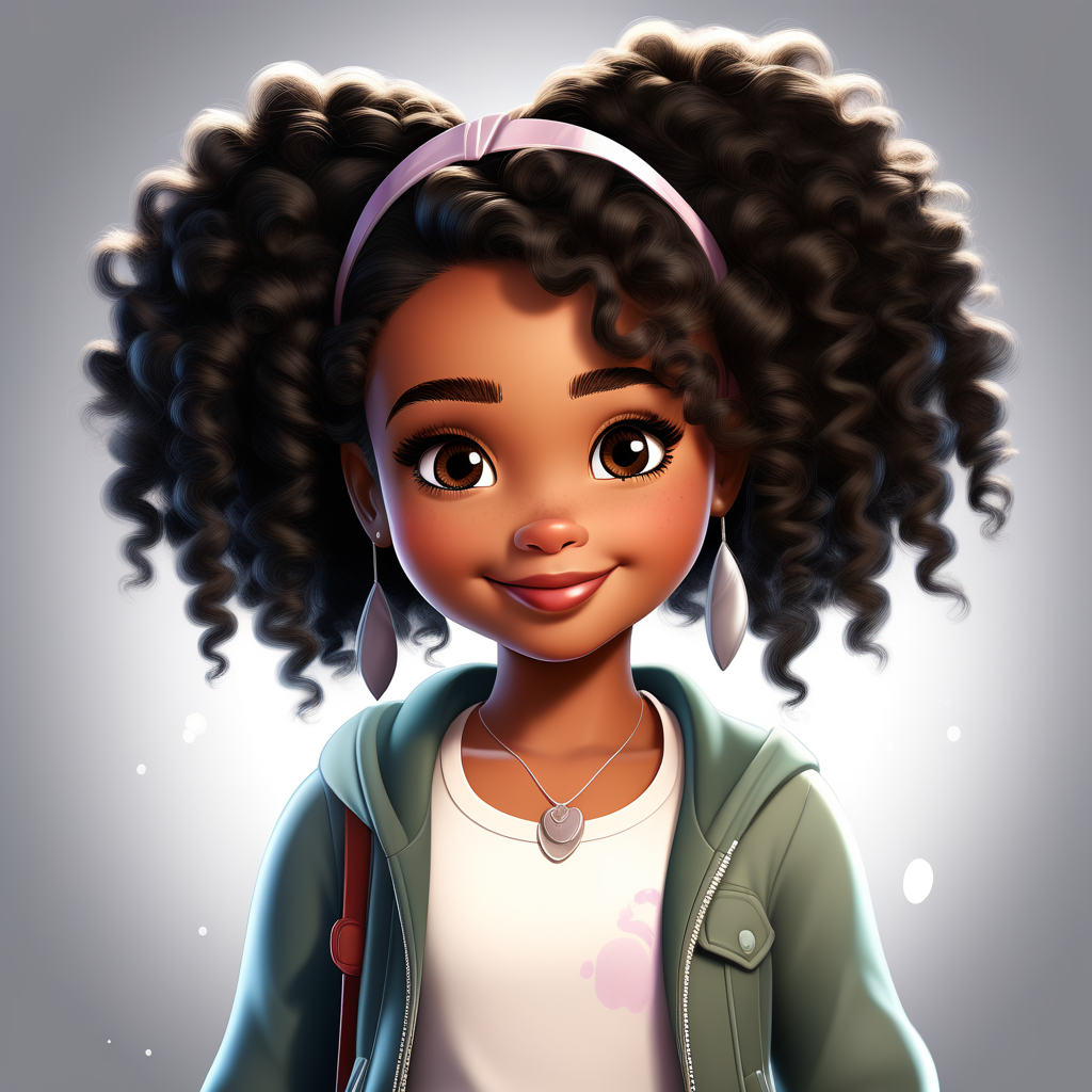 Cute funny little black girl in Disney cartoon style on a wh... by Nawel Cherine Playground