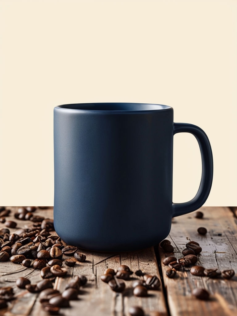 Elegant Navy Blue Ceramic Coffee Mug Mockup