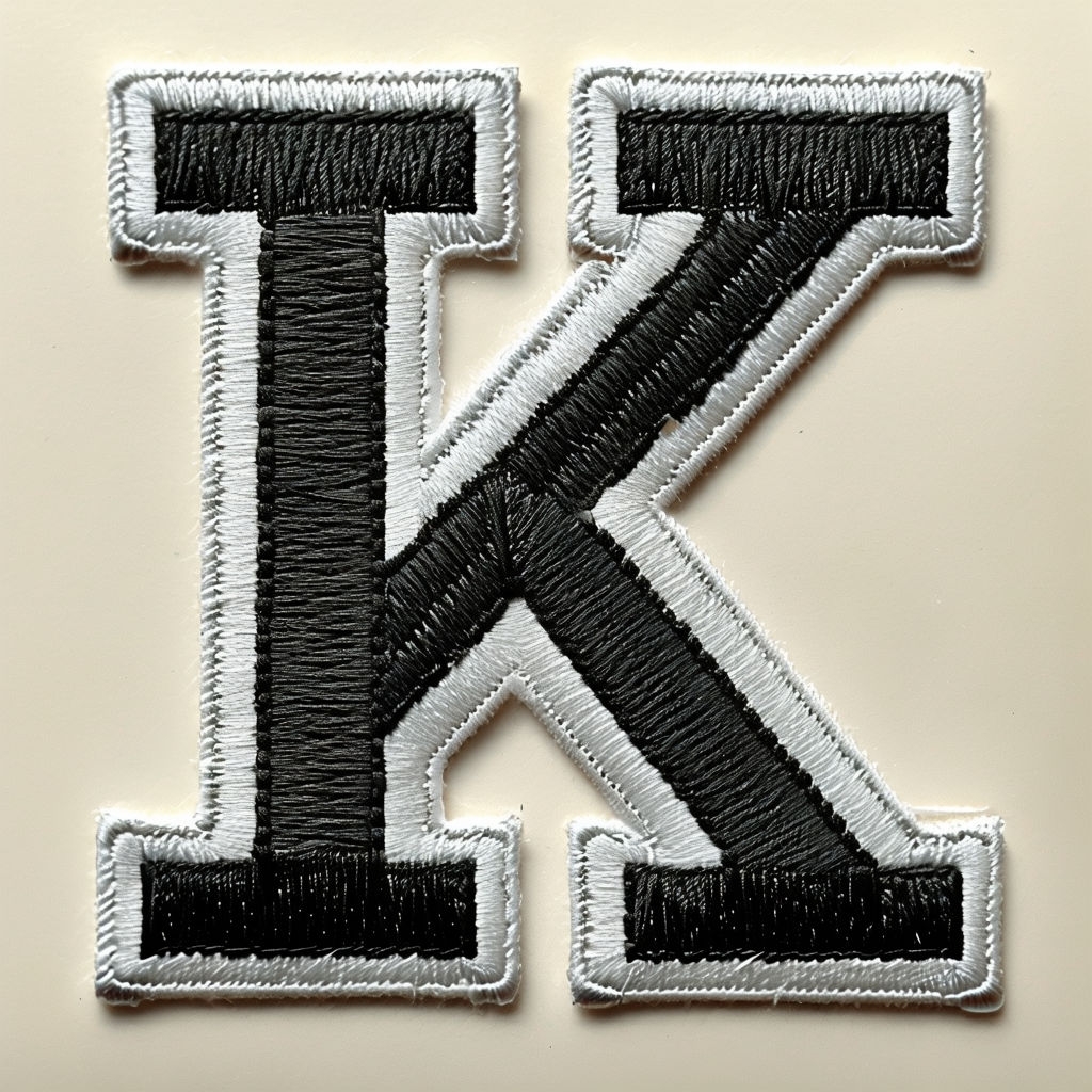 Stylized Black Letter K Embroidered Patch Close-Up Monogram