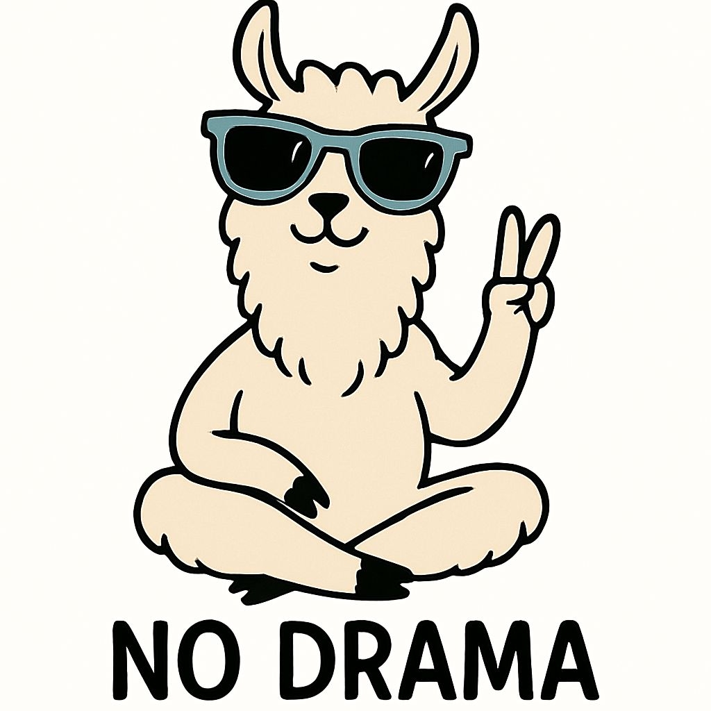 Charming Cartoon Llama with Sunglasses and 'No Drama' Text Mug
