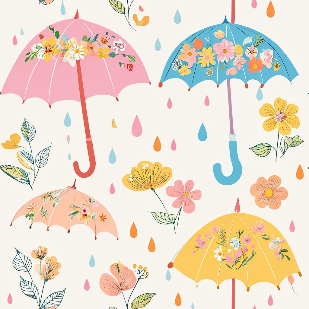 Whimsical Umbrella and Flower Seamless Pattern Design