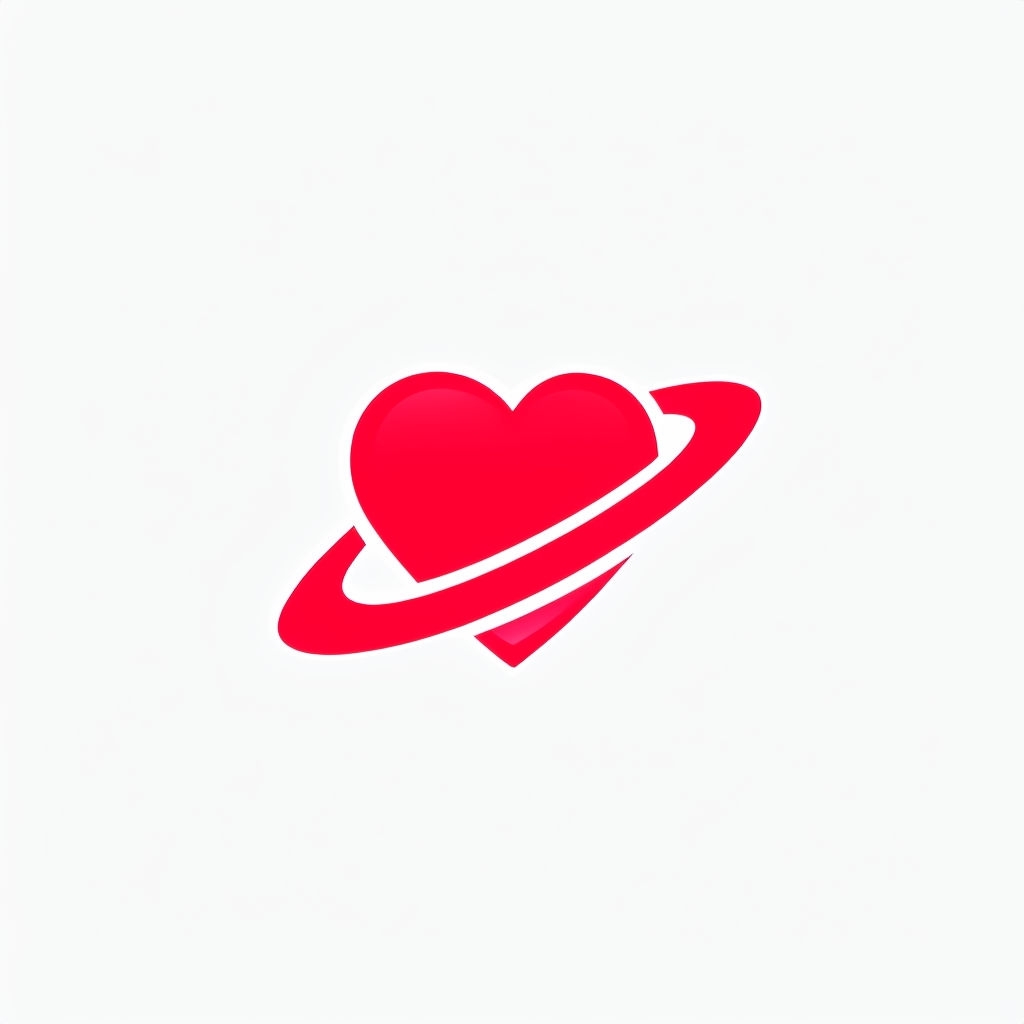 Minimalist Red Heart with Orbit Ring Design Logo