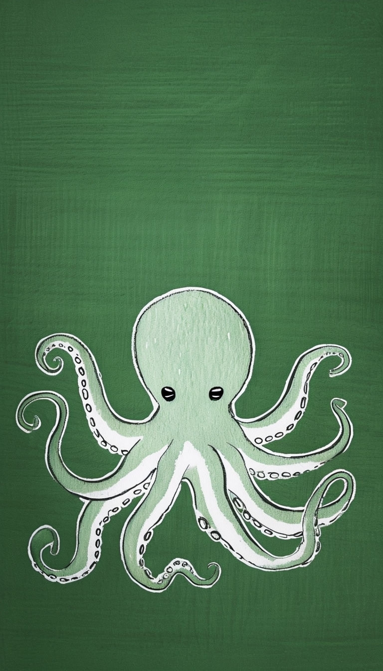 Cute Pale Green Octopus Illustration on Forest Green Background Phone Case Cover