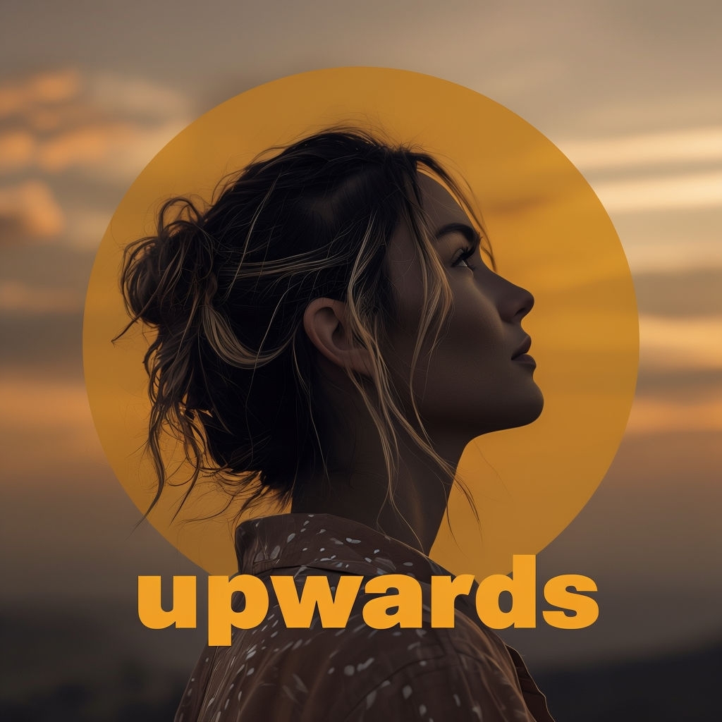 Contemplative Woman Gazing Upwards at Sunset Sky Artwork Spotify Album Cover