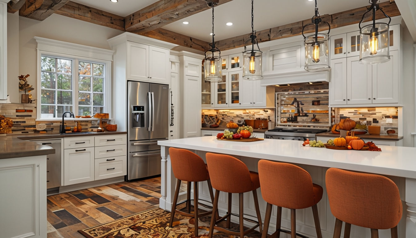 Cozy Modern Farmhouse Kitchen with Autumn Decor Art