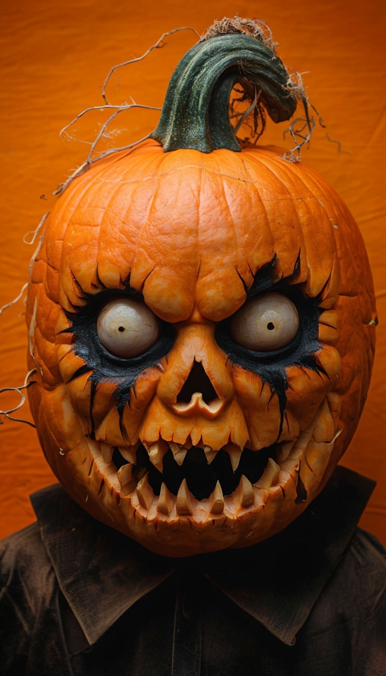 Eerie Carved Pumpkin Head Halloween Art for Spooky Decor Poster