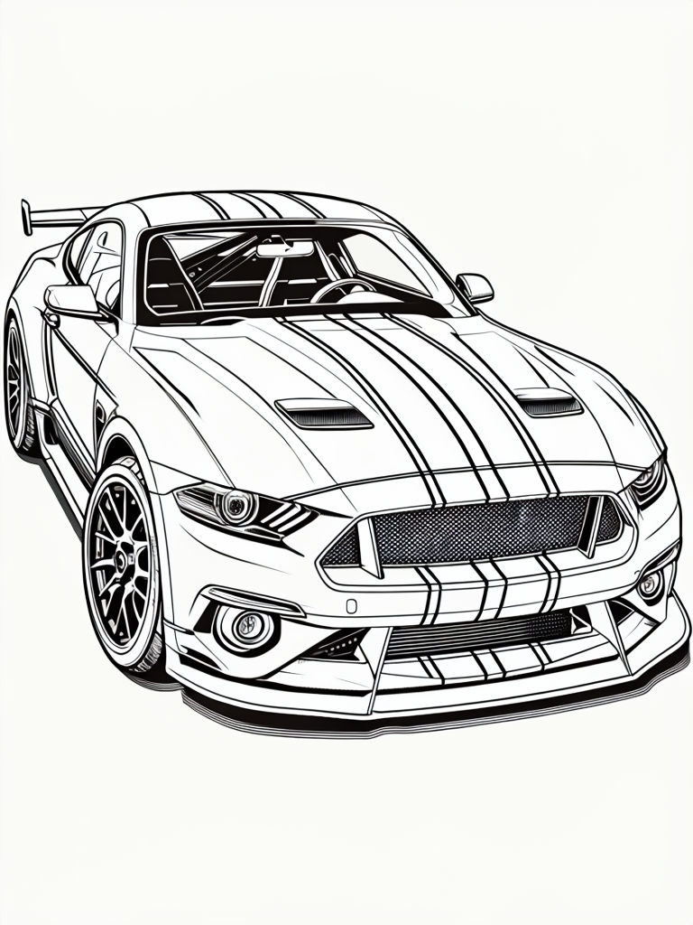 Detailed Sports Car Coloring Book Page Illustration