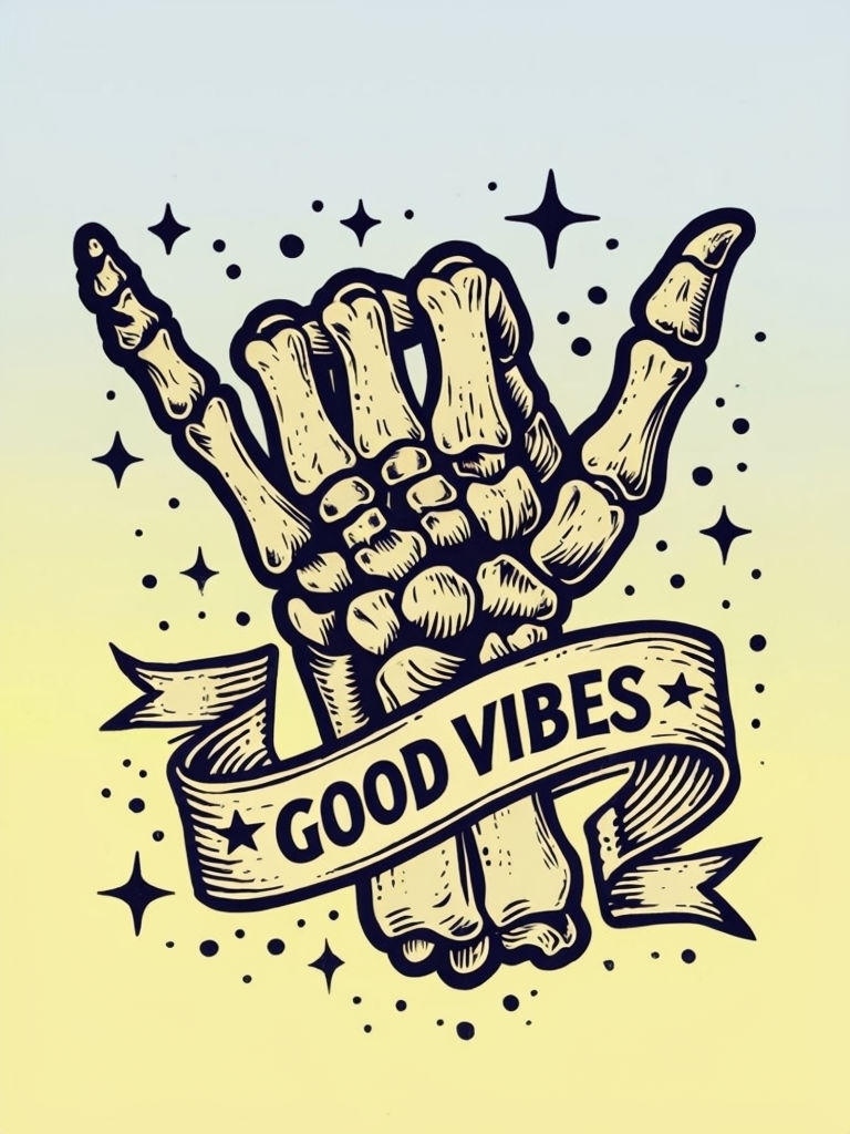 Vintage Tattoo Style Good Vibes Shaka Hand Illustration Poster