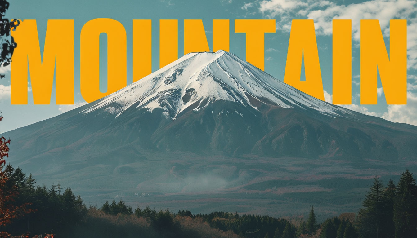 Majestic Mount Fuji Promotional Poster with Dynamic Amber Text