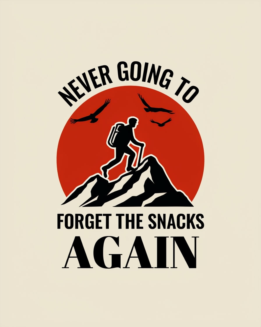 Stylized Retro Hiking Never Forget the Snacks T-Shirt