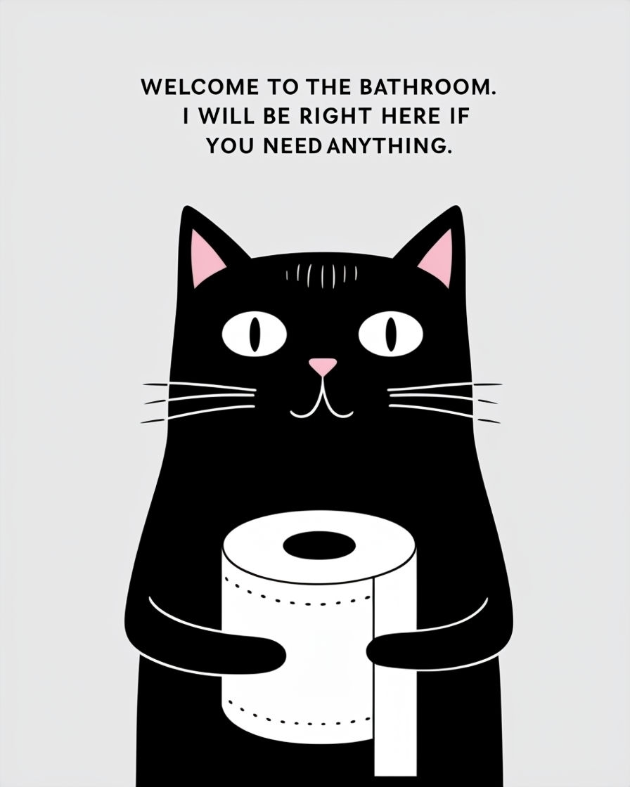 Playful Black Cat with Toilet Paper Humor Poster