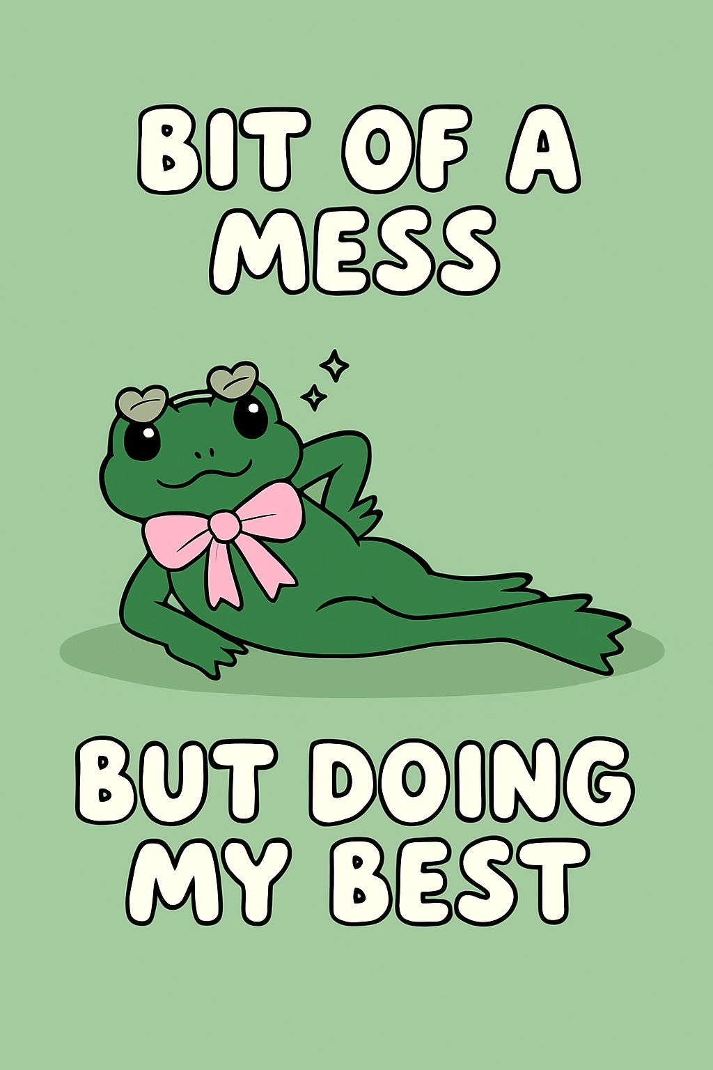 Playful Green Frog with Bows and Whimsical Text T-Shirt
