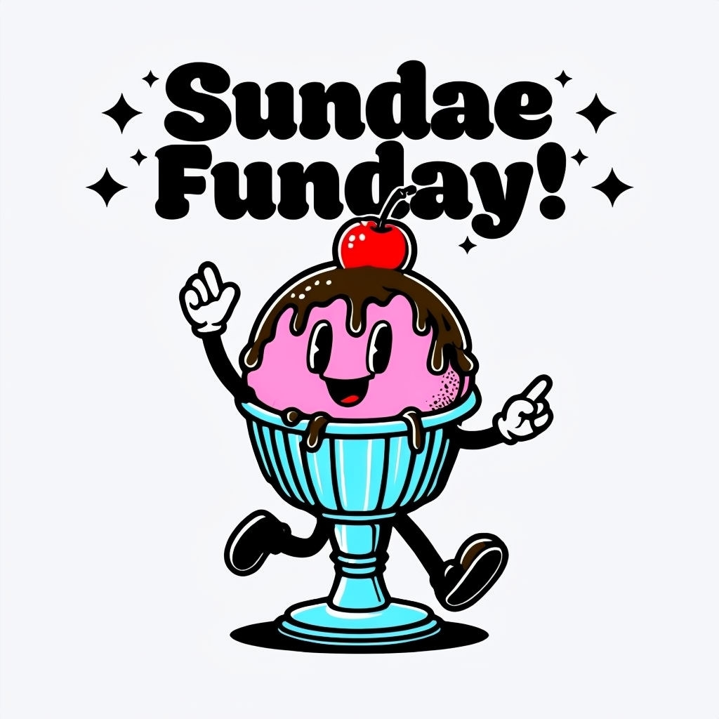 Playful Sundae Funday Cartoon Character Illustration Sticker