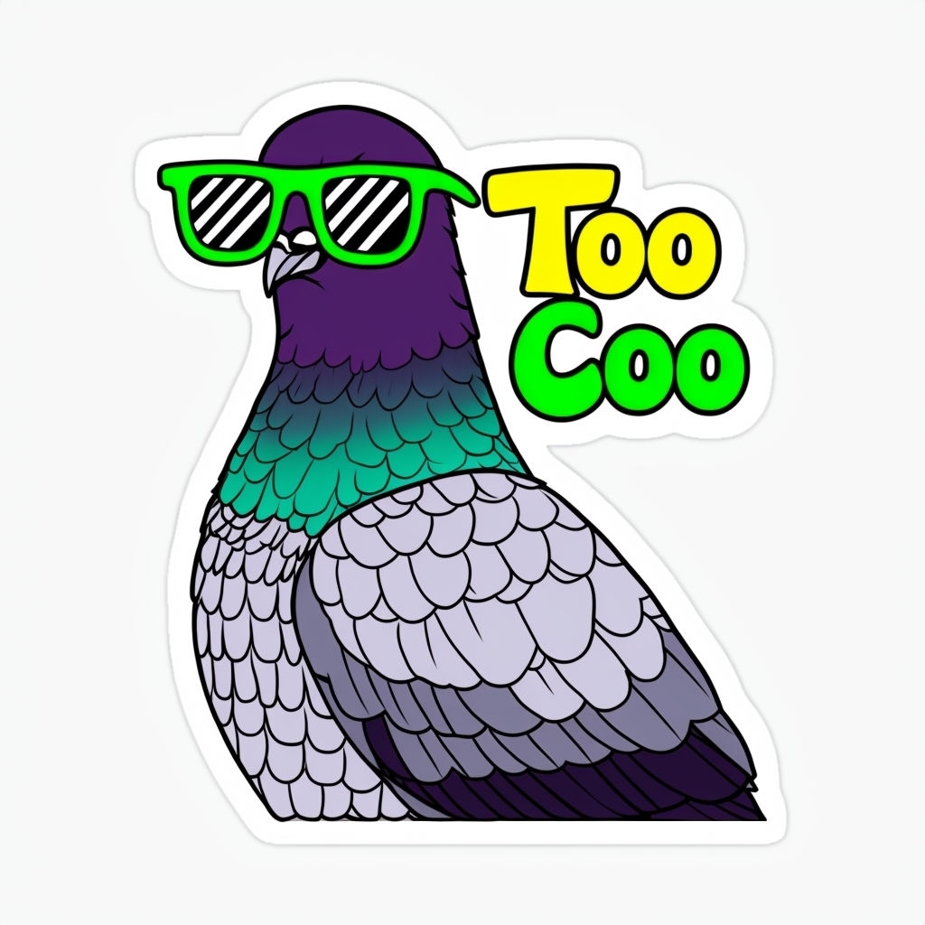 Whimsical Cartoon Pigeon with Neon Sunglasses Sticker