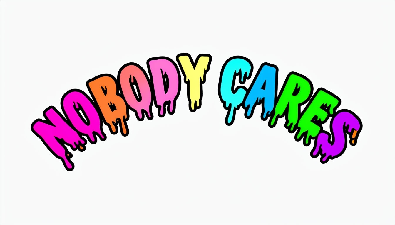 Vivid 'Nobody Cares' Dripping Font Hat Design
