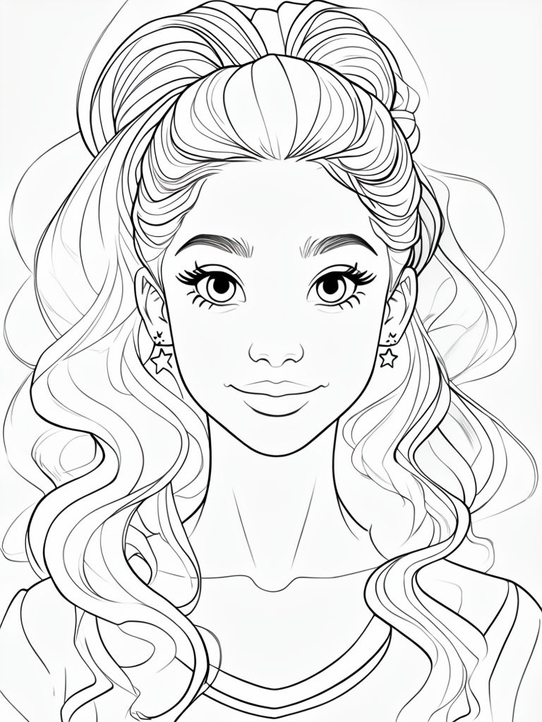 Cheerful Young Woman's Face Black and White Coloring Page