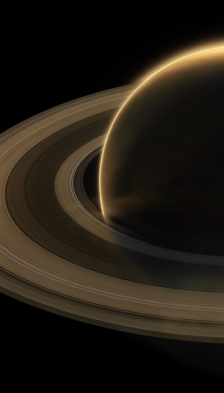 Cosmic Planet with Rings: Ethereal Astronomy Scene Mobile Wallpaper