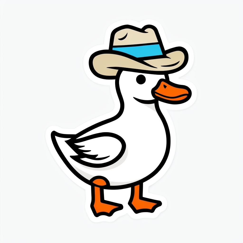 Cartoon White Duck with Cowboy Hat Cheerful Sticker