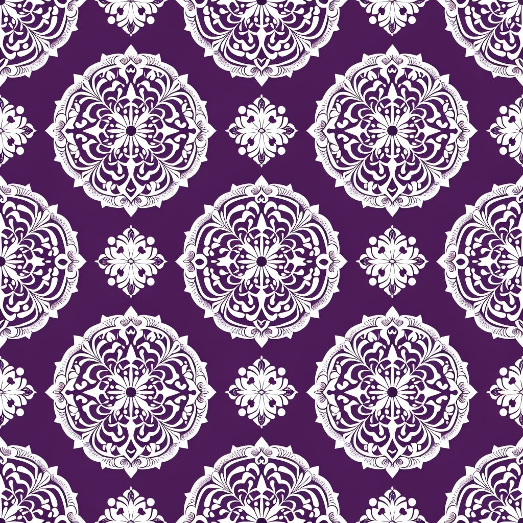 Intricate White Mandalas on Deep Purple Seamless Pattern