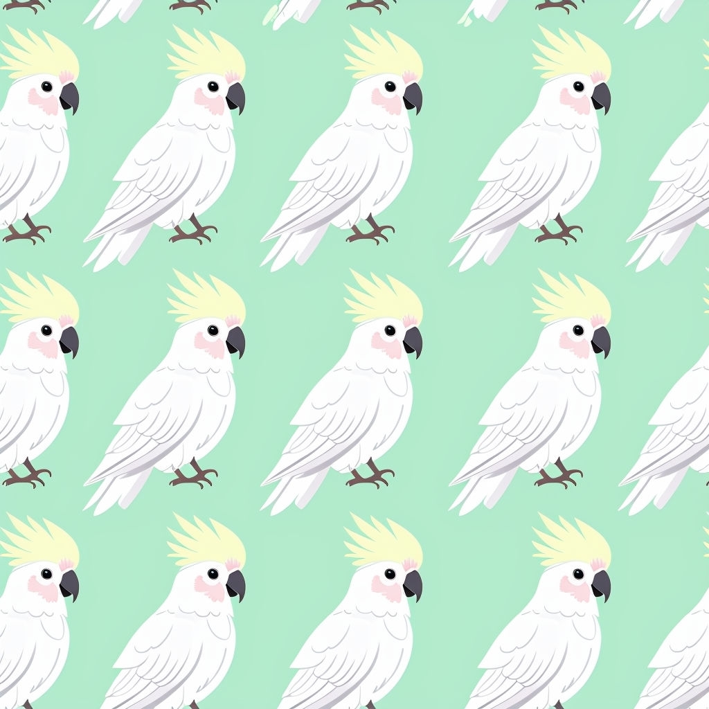 Whimsical White Cockatoos on Mint Green Seamless Pattern