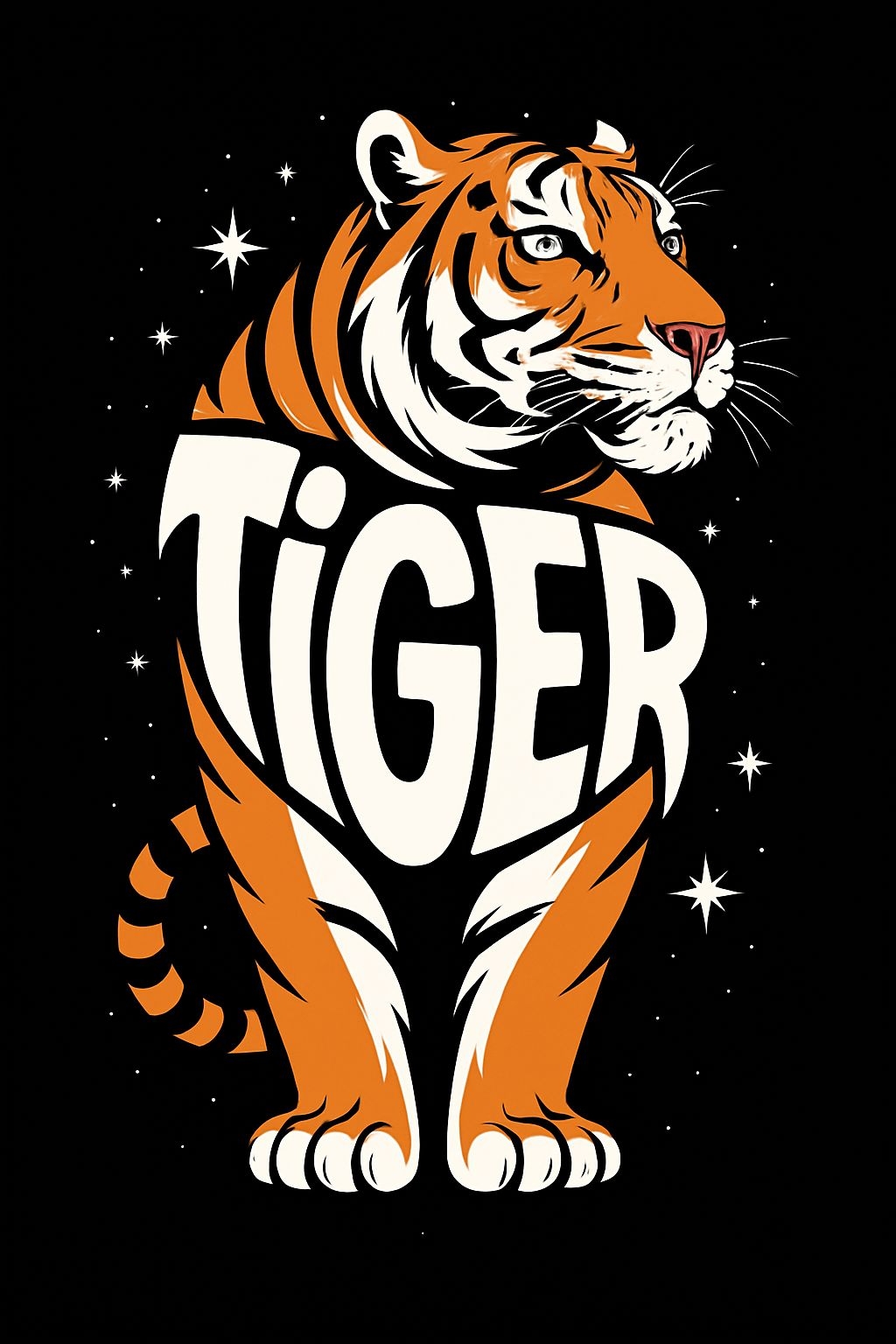 Vibrant Tiger Graphic Illustration with Bold Text T-Shirt