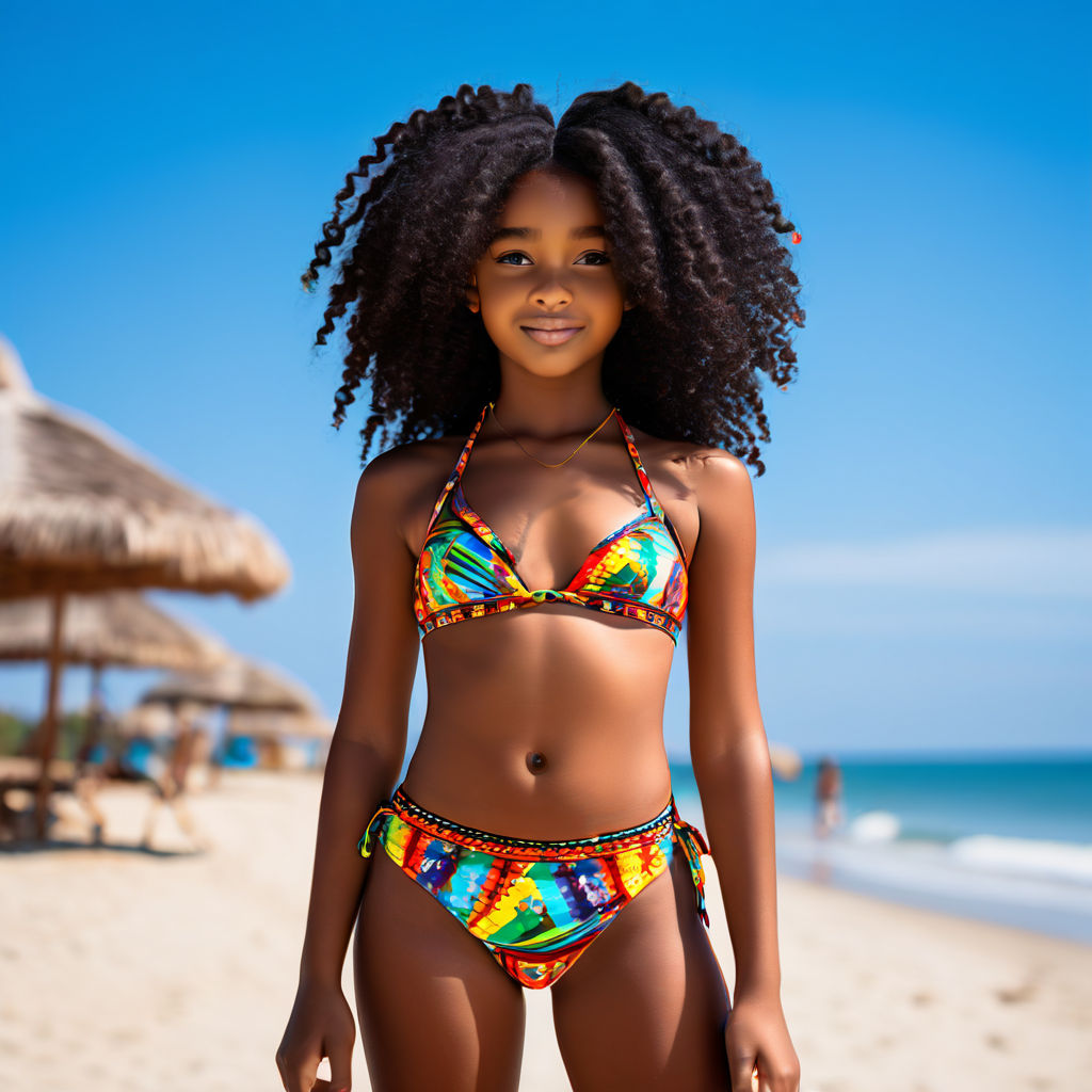 teen african beauty in swimsuit on the beach