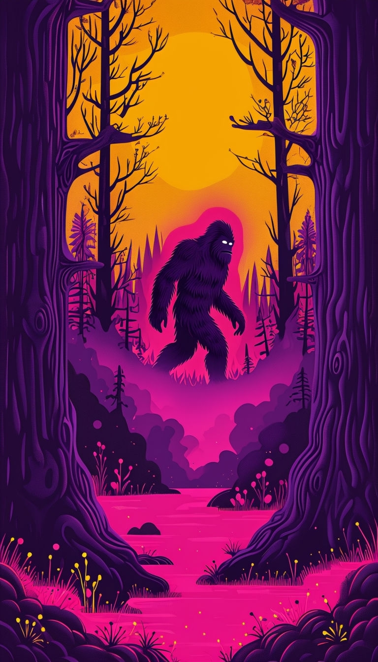 Surreal Forest Scene with Mysterious Creature Mobile Wallpaper