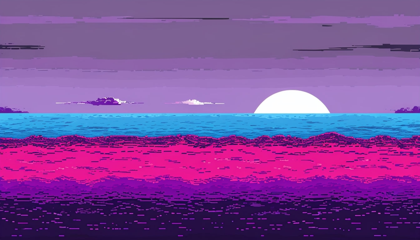 Vibrant Retro Pixel Art Serene Landscape Background