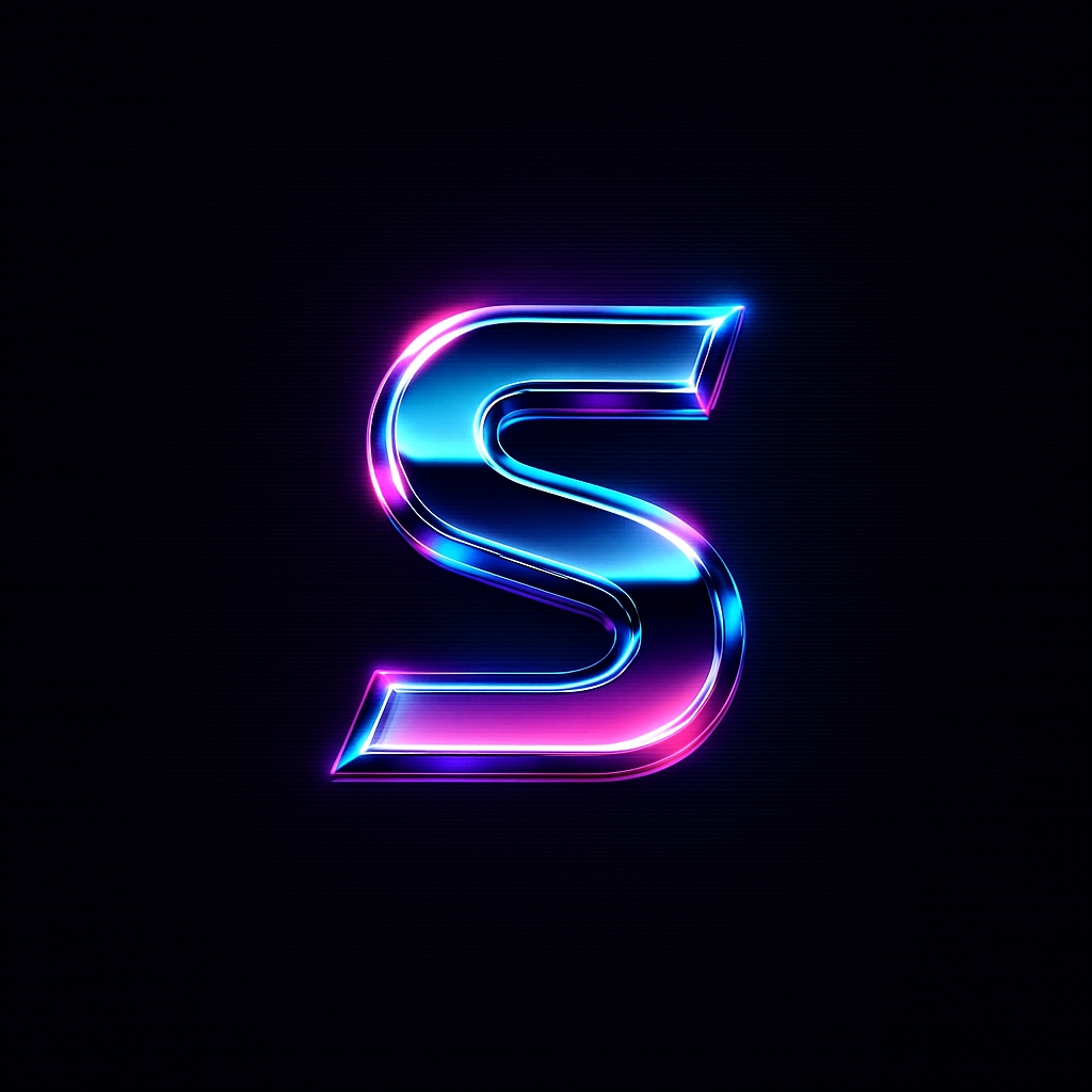 Futuristic Neon Letter S Artwork on Black Background Monogram