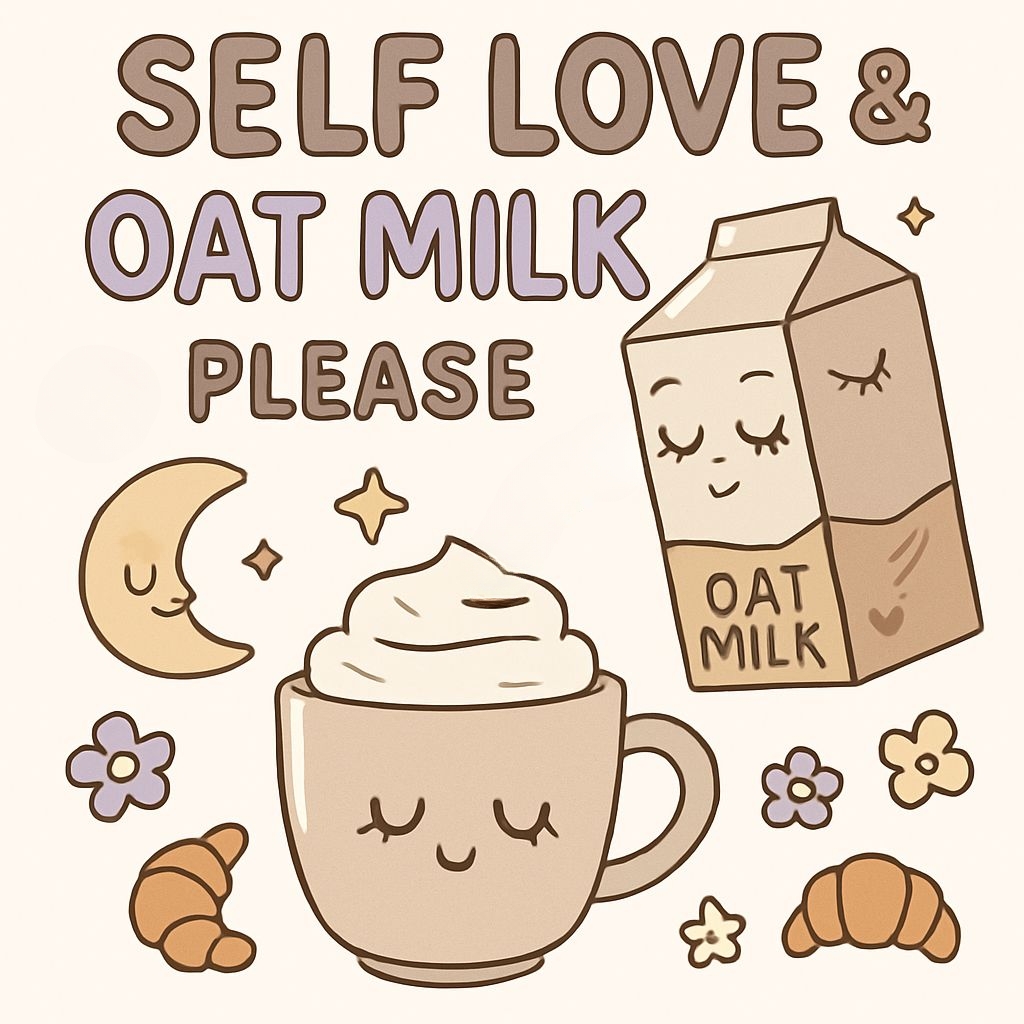 Self Love and Oat Milk Cute Cartoon Design T-shirt