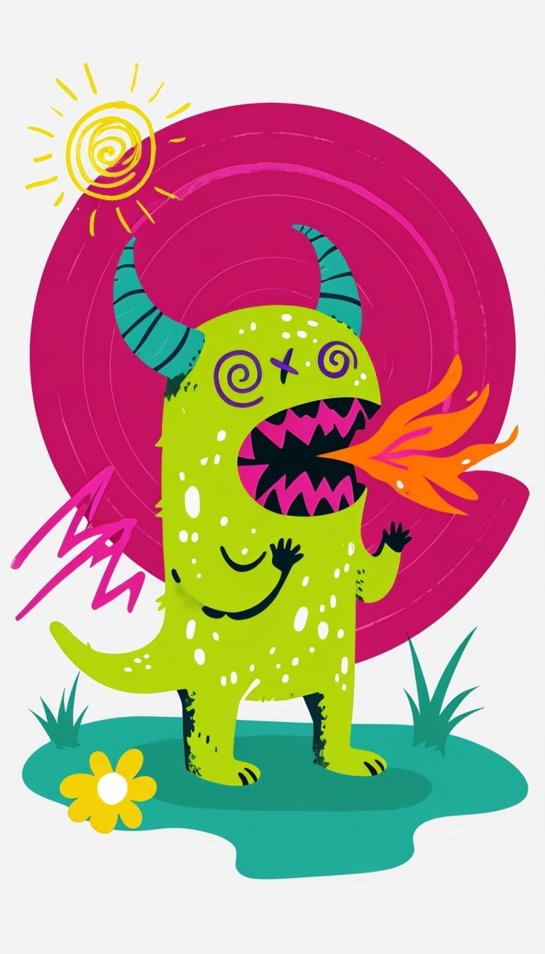 Vibrant Cartoon Lime Green Monster Illustration Phone Case Cover