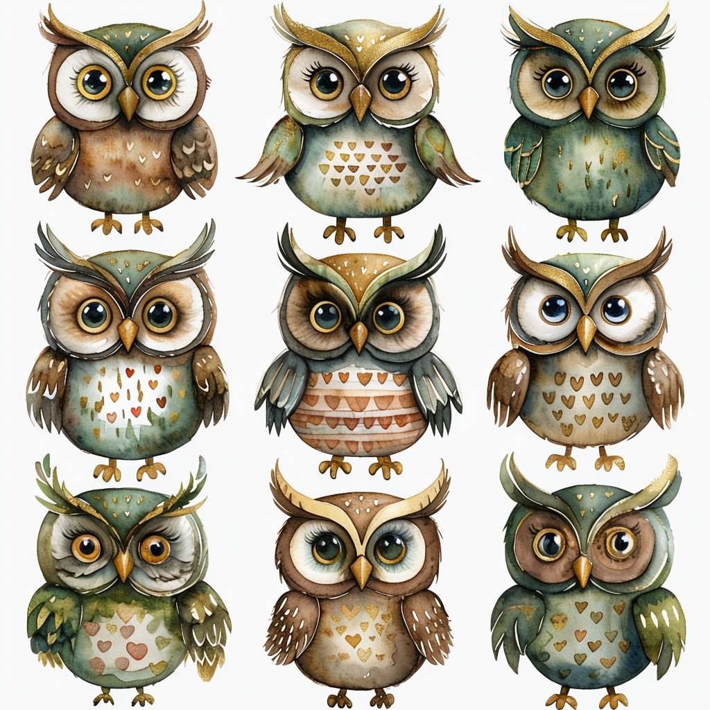 Colorful Watercolor Owl Patterns with Unique Designs Seamless Pattern