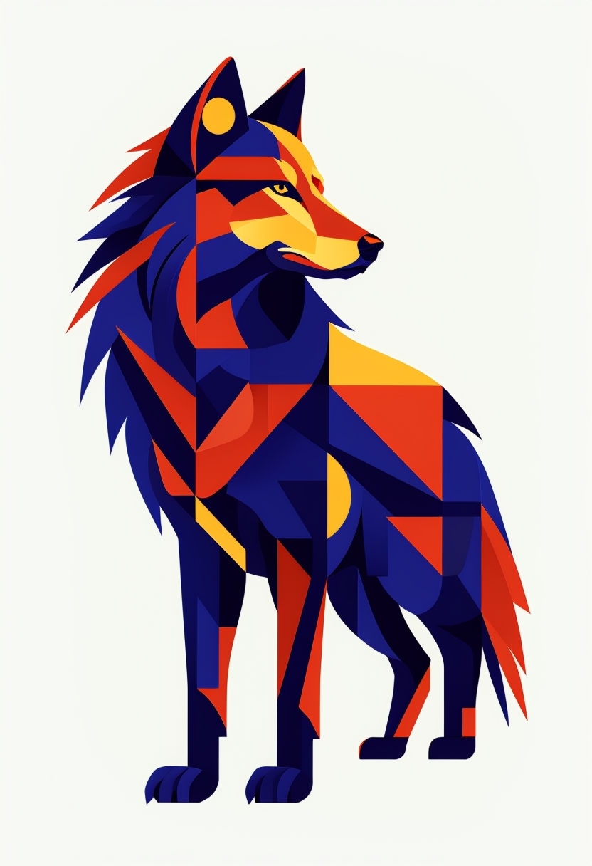 Vibrant Geometric Wolf Bauhaus Style Modern Art Poster