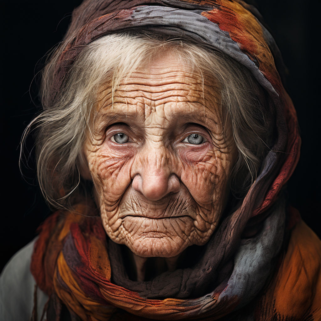 old woman with wrinkles.