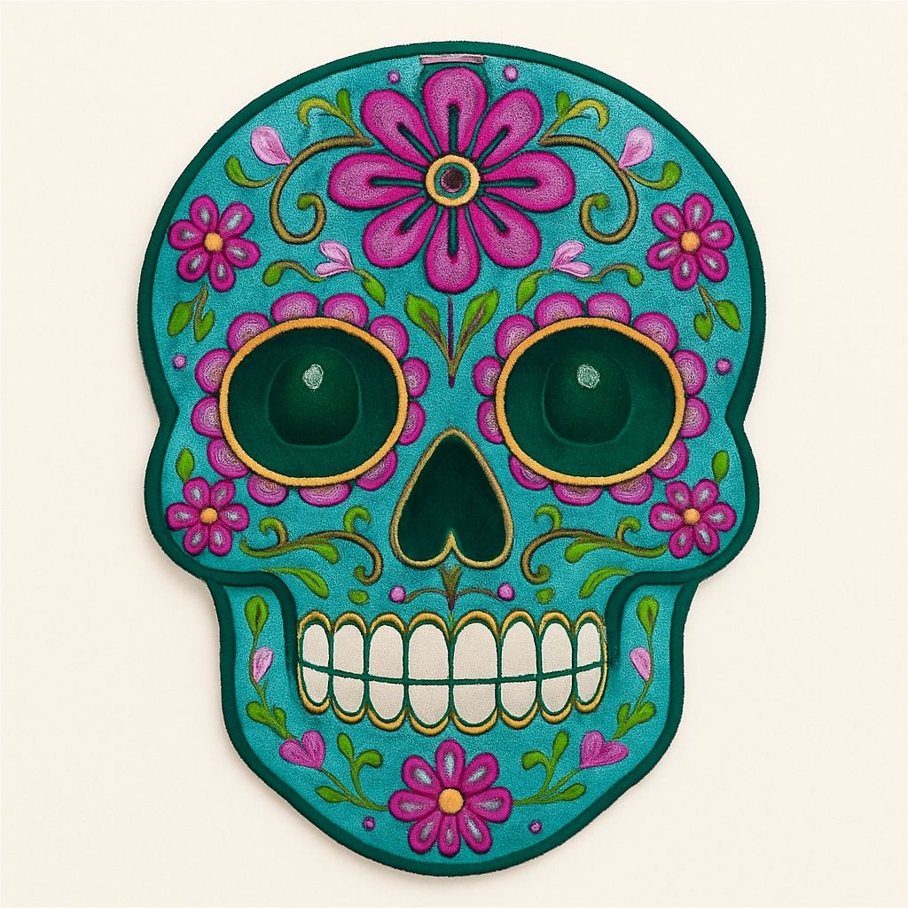 Vibrant Embroidered Sugar Skull Calavera Hat Design