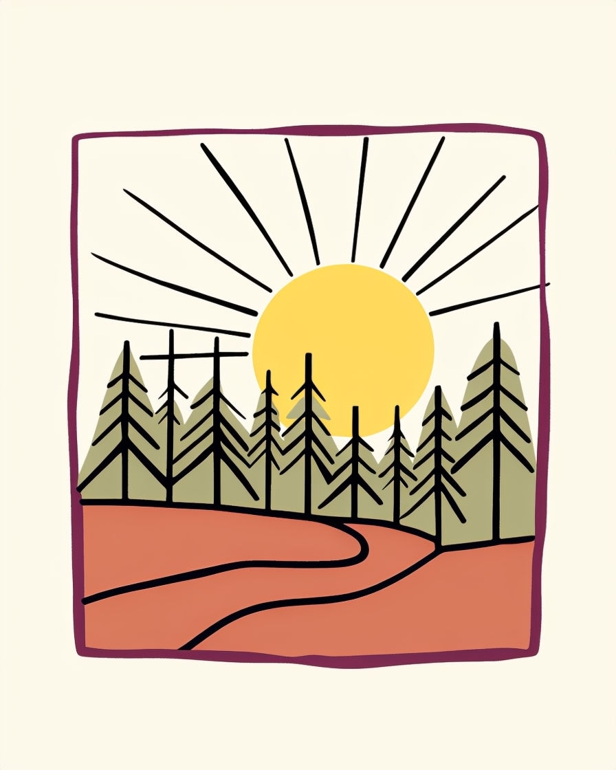 Minimalist Abstract Forest and Sun Graphic T-Shirt
