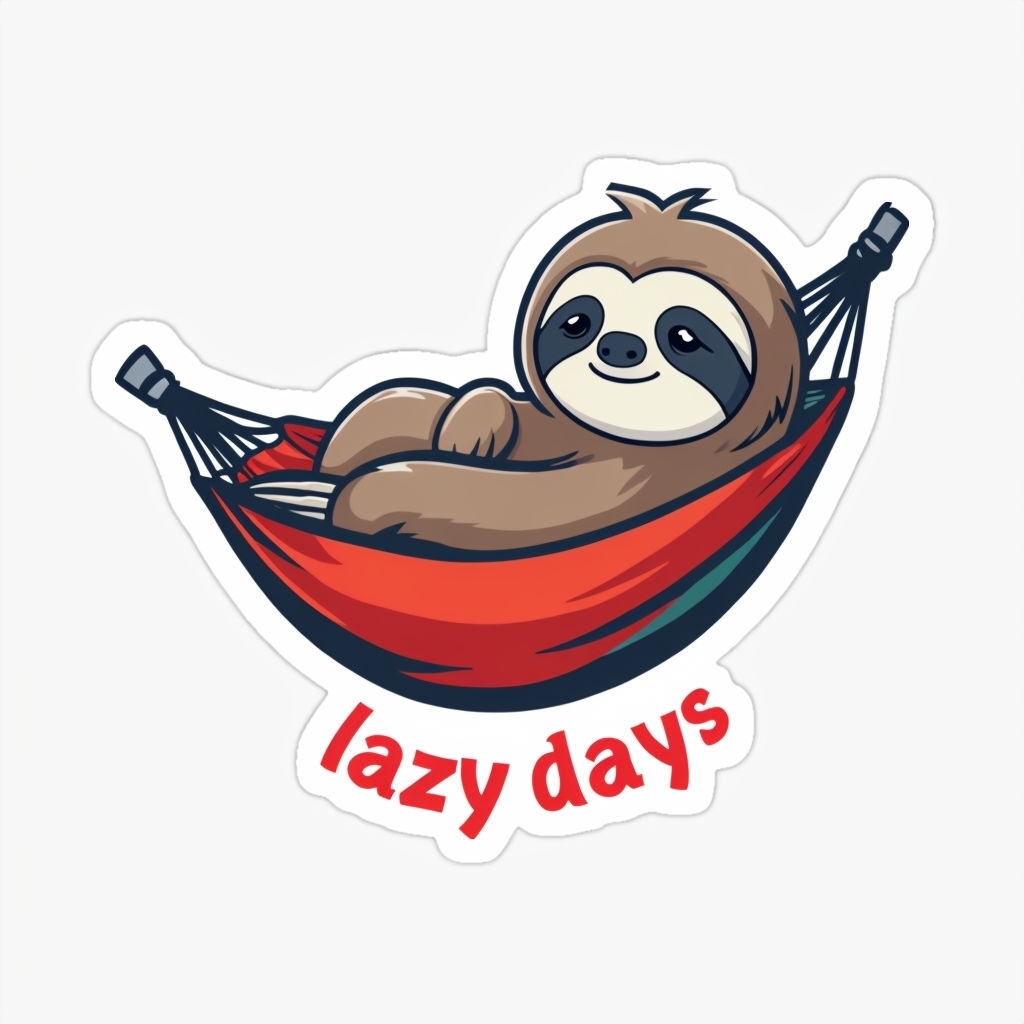 Adorable Chibi Sloth in Hammock with "Lazy Days" Text Sticker