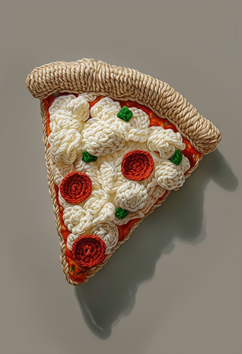 Whimsical Crocheted Pizza Slice Digital Art Piece