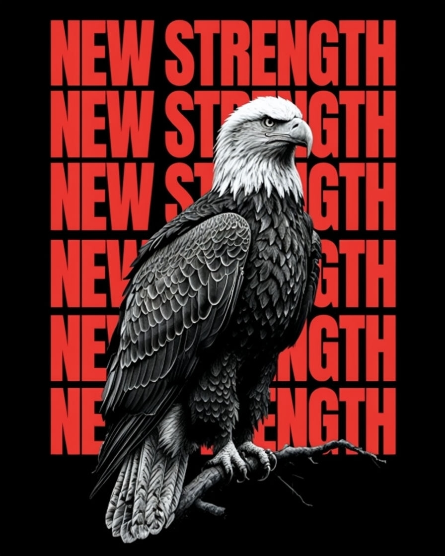 Grayscale Bald Eagle with Motivational "New Strength" Design Poster