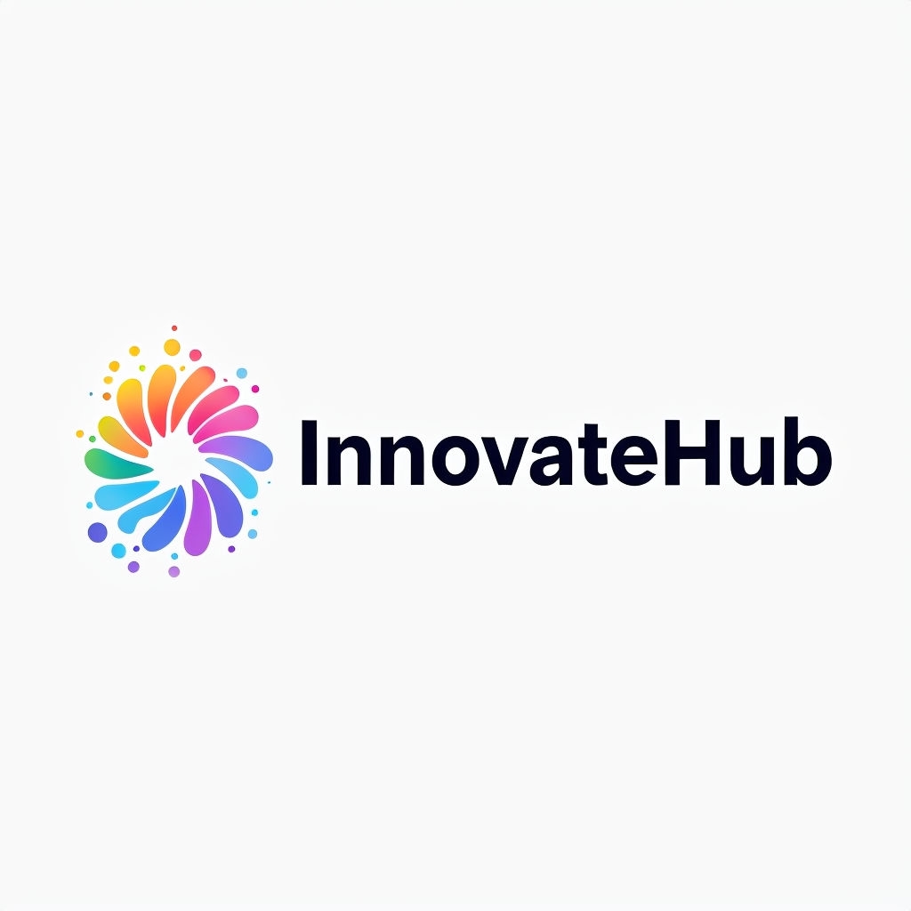 Vibrant InnovateHub Logo with Abstract Colorful Graphic