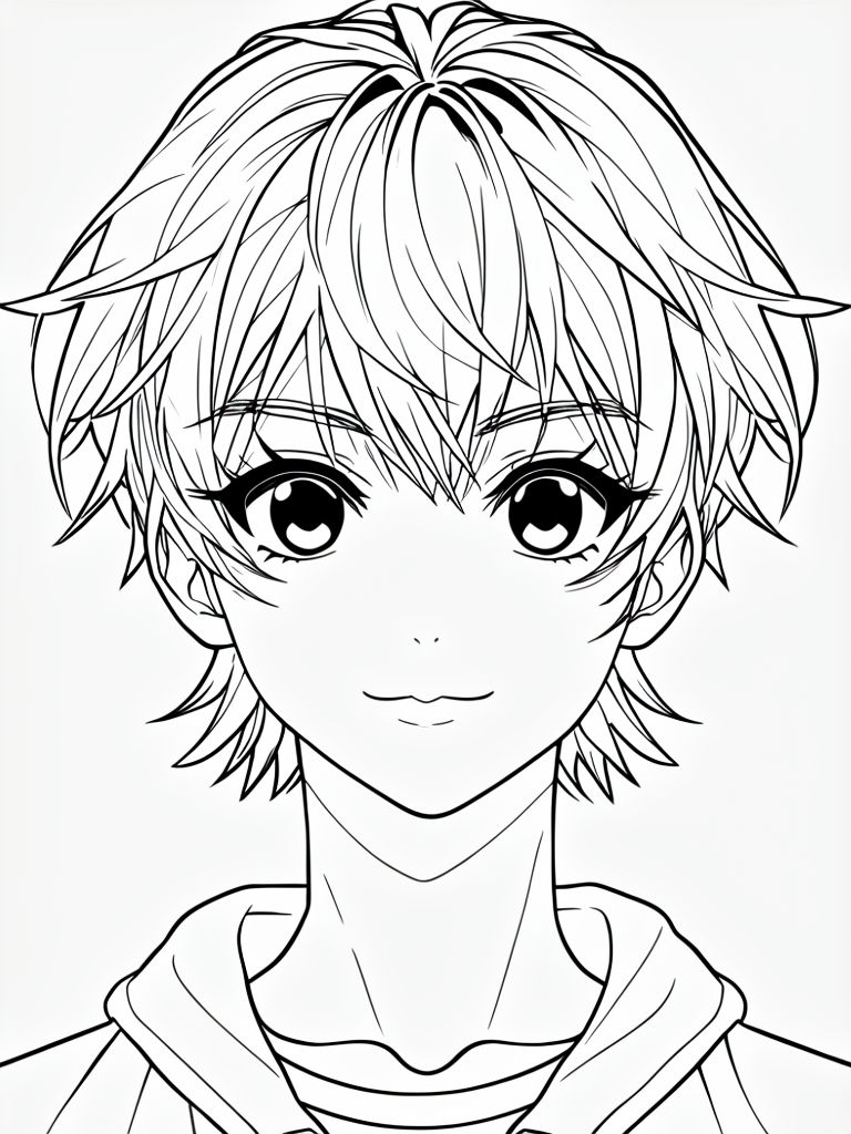 Anime Character Face Simple Line Art Coloring Book Page