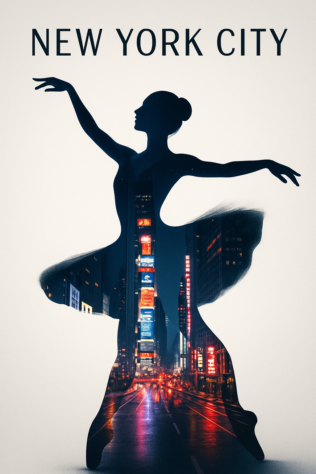 Elegant Ballerina Silhouette with New York City Night Scene Poster